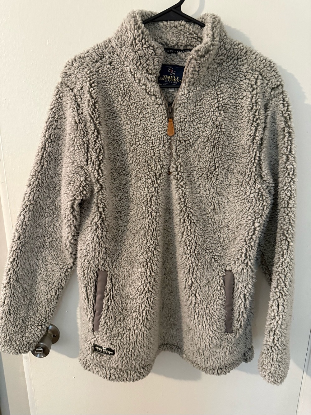 Simply Southern Gray Sherpa Fleece Quarter Zip Pullover Women’s Medium